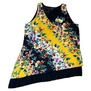 Zac & Rachel size Large, sleeveless blouse, flows, lined, asymmetrical, floral